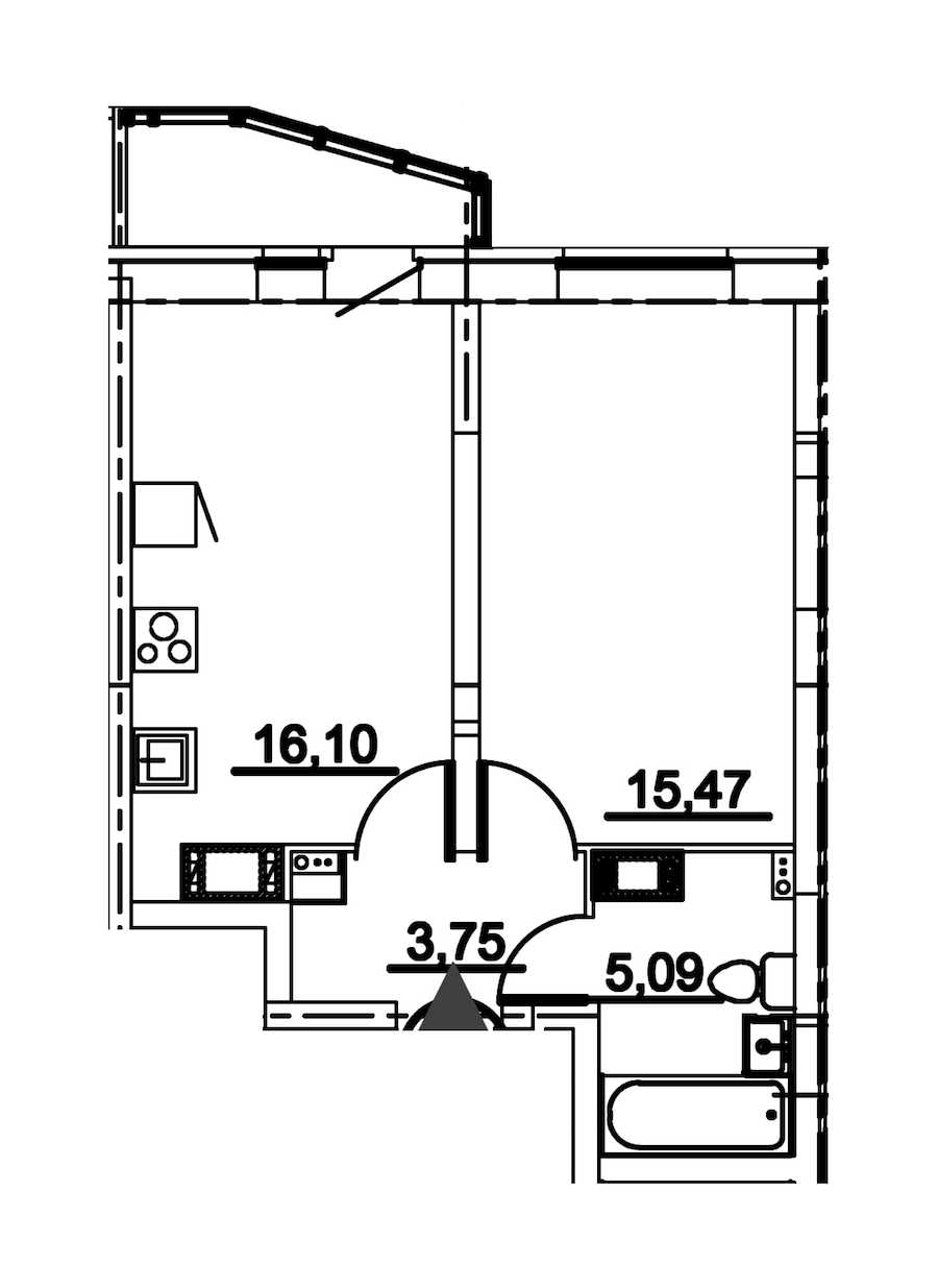 Однокомнатная квартира в : площадь 41.37 м2 , этаж: 3 – купить в Санкт-Петербурге